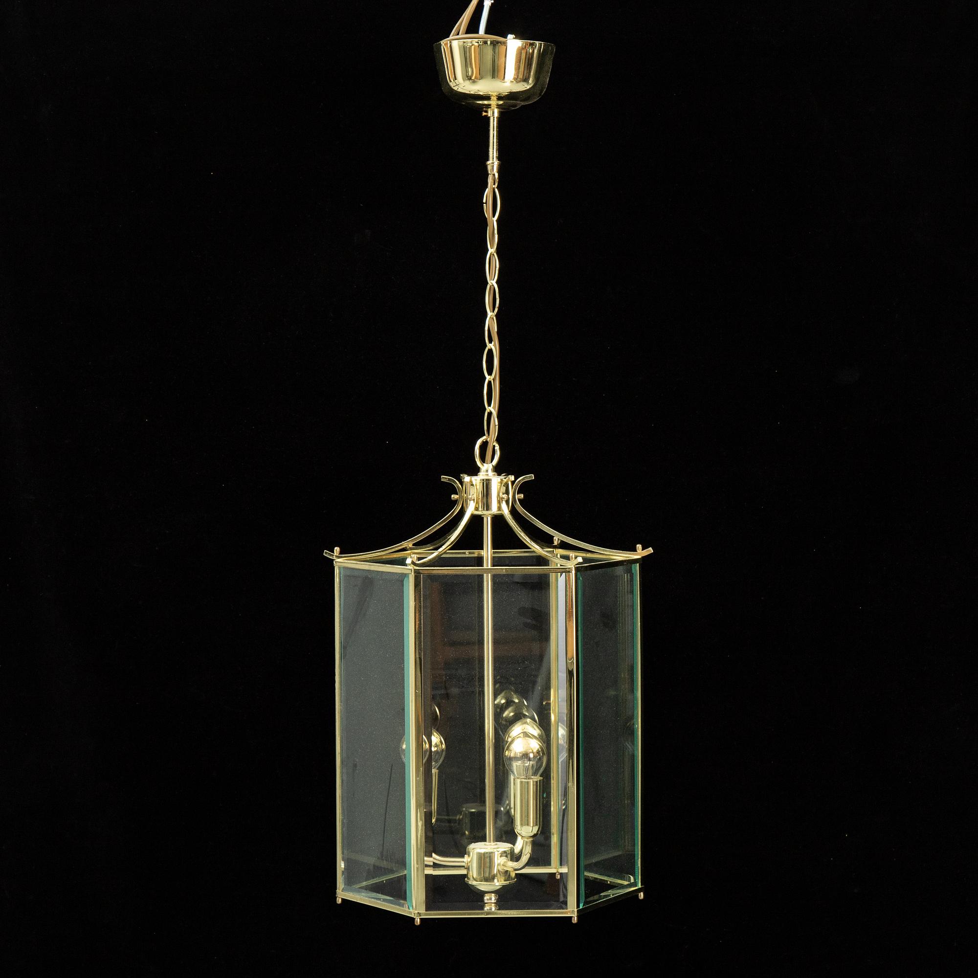 A 20th century brass Bellman-style ceiling lantern.