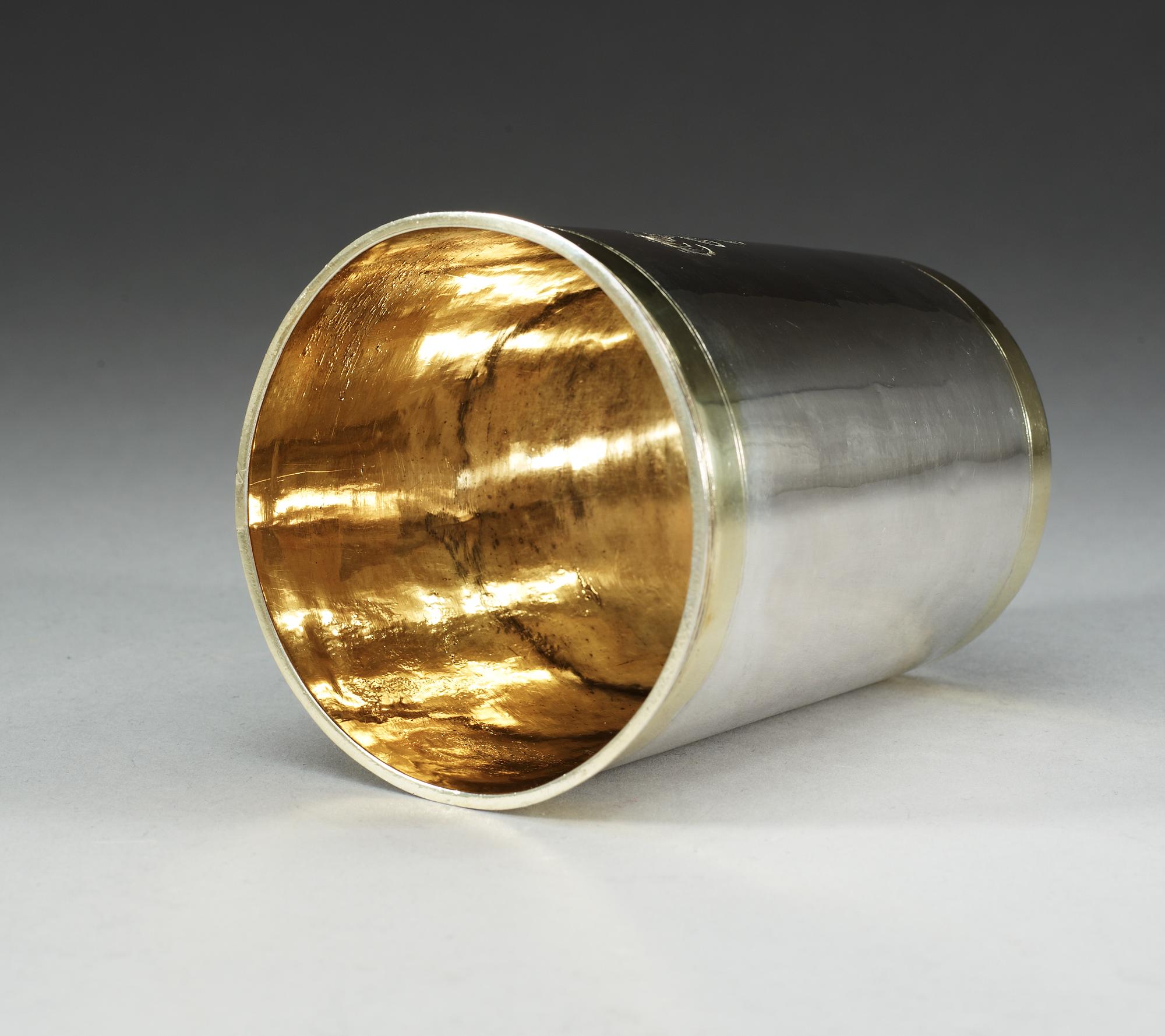 A Russian 18th century parcel-gilt beaker, unidentified makers mark, Moscow 1730.