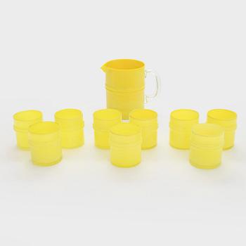 Timo Sarpaneva, kaadin ja juomalaseja, 9 kpl, "Pisararengas", 2424 ja 2054, Iittala.