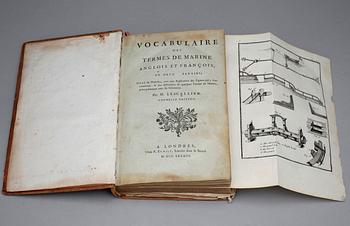 BOK, "Vocabulaire des Termes de Marine Anglois et Francois", 2 sambundna vol, av M. Lescallier, London 1783.