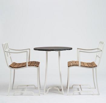 Carl Hörvik, trädgårdsmöbel, bord med 2 stolar, för Stadshotellet Båstad (Hotell Skansen) eller Lindgården, Stockholm ca 1927-29.