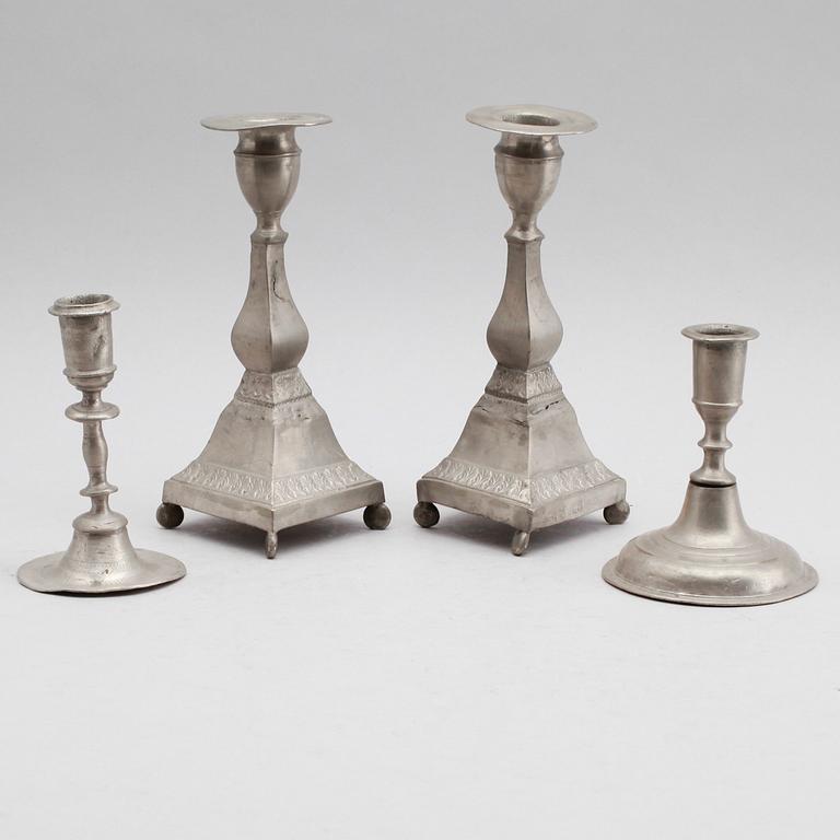 LJUSSTAKAR, 3 delar (2+1+1), tenn, 1700-/1800-tal.