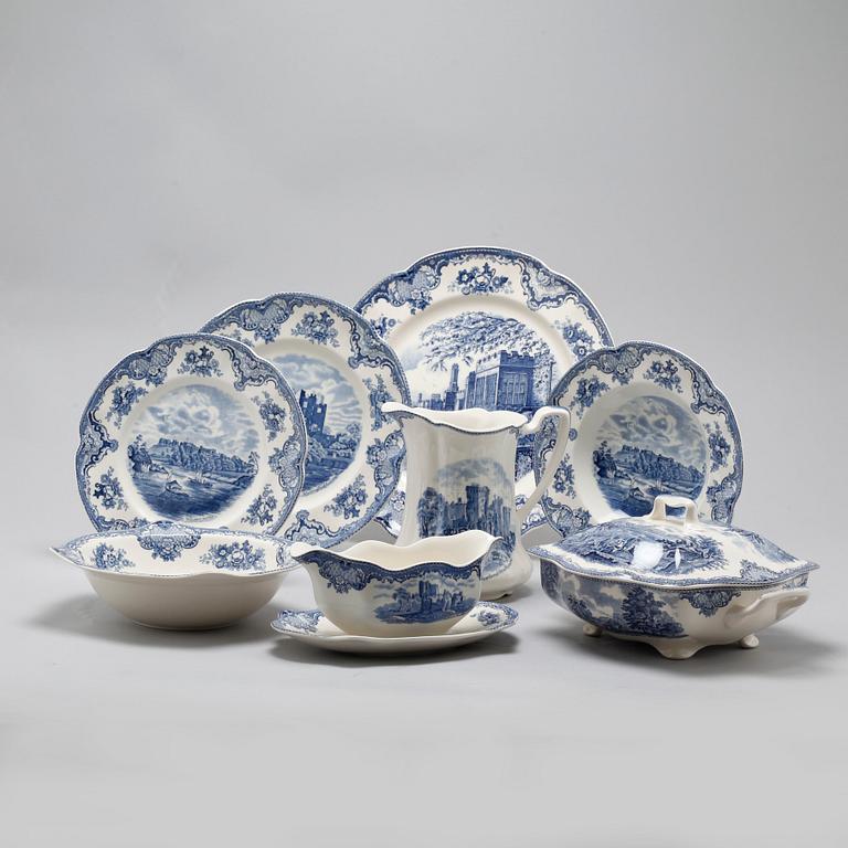 64 pieces of earthenware tableware, model "Old Britain Castles" by Johnson Bros, England, first half of the 20th century.