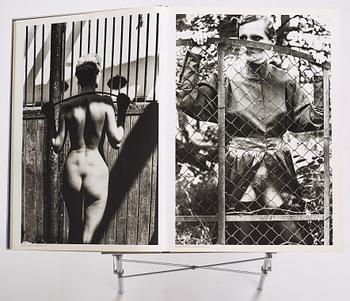 Helmut Newton, Signed book published by Taschen, Monte Carlo, 1999, ed 10000, with a metal table.