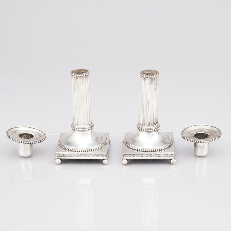 Johan Ekholm, ljusstakar, silver, ett par, Stockholm 1799. Gustavianska.