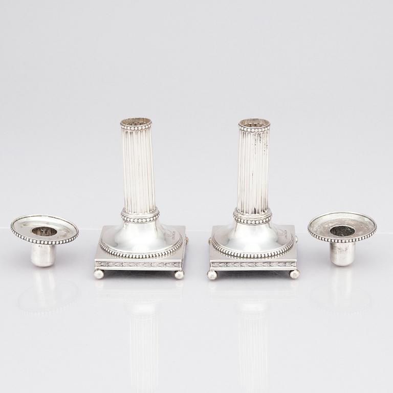 A pair of Swedish 18th century silver candlesticks, mark of Johan Ekholm, Stockholm 1799.