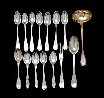 BESTICK, 15 st, silver, bla J. Henrik Frodell i Stockholm. 1700-1900-tal. Totalvikt ca 365 g.