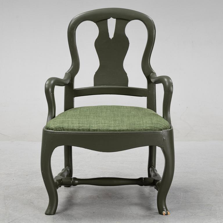 A Swedish painted rococo armchair, later part of the 18th Century.