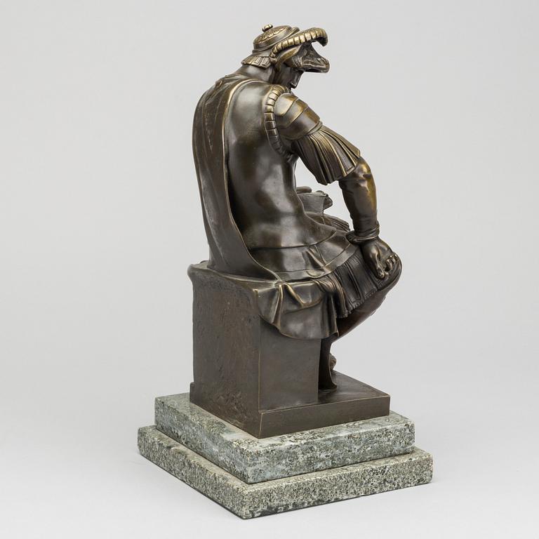 MICHELANGELO BUONARROTI, copy after, a patinated bronze sculpture around 1900.