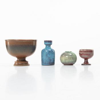 Stig Lindberg, a stoneware bowl and three miniatures, Gustavsberg Studio, 1963–81.