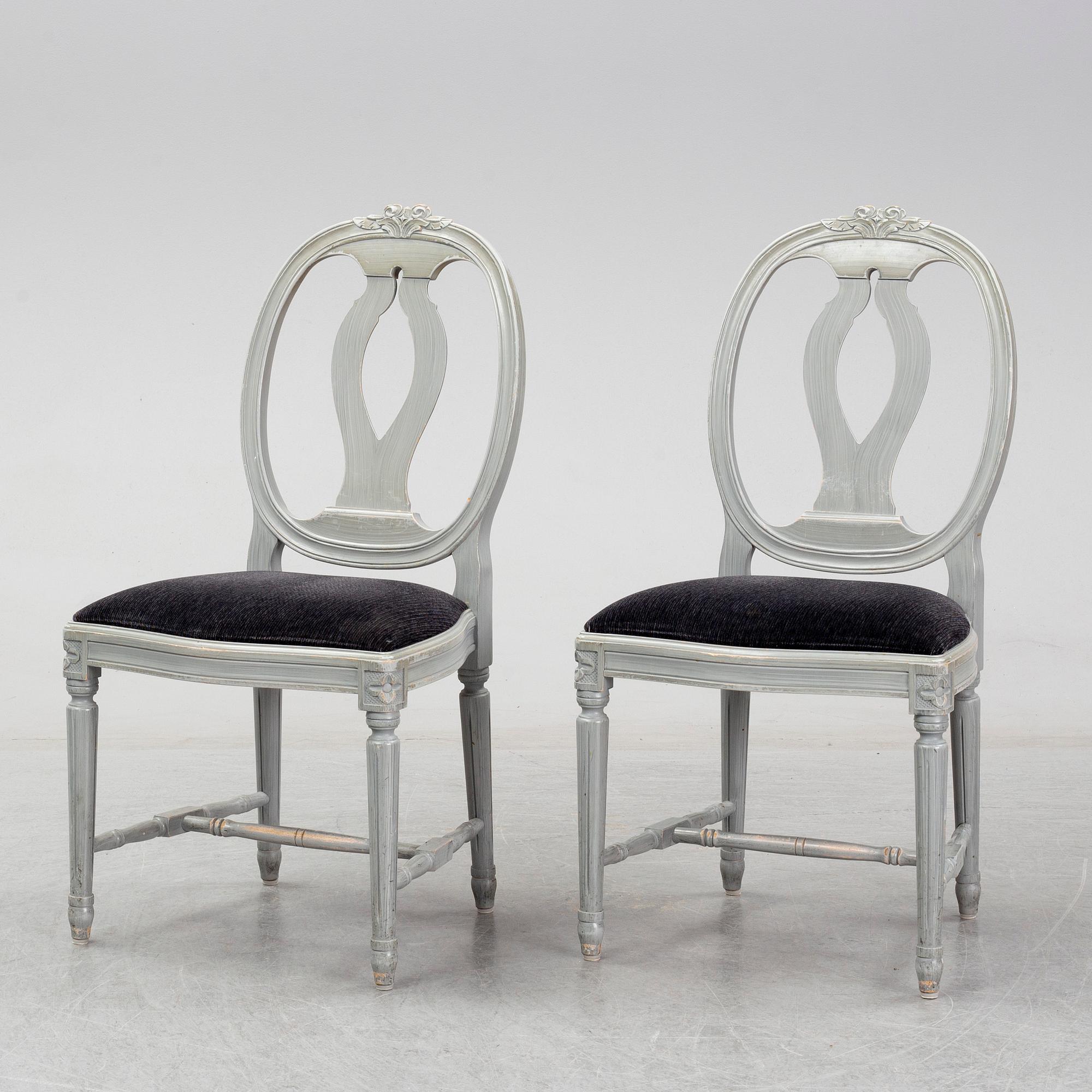 Eight second half of the 20th century Gustavian style chairs.