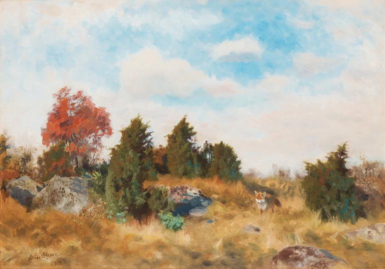 Bruno Liljefors, "Höstbacke med räv" (Autumn landscape with fox).