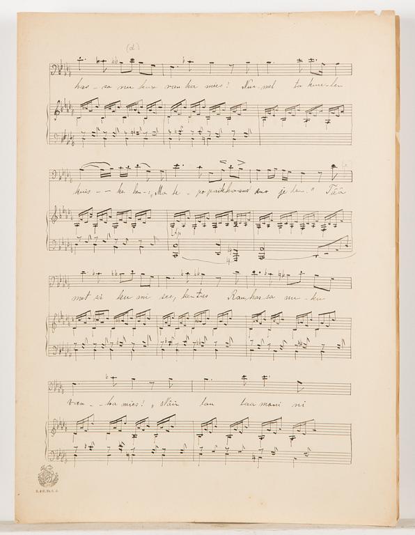 Oskar Merikanto, handwritten sheet music, "Miksi laulan" op. 20, no. 2 of three songs, 4 pages, probably comp. in 1894.