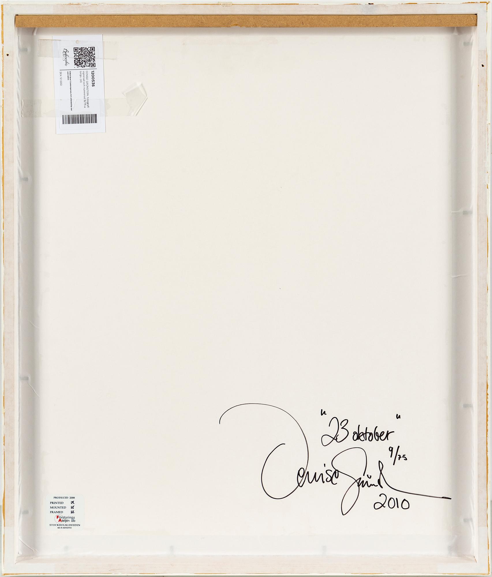 DENISE GRÜNSTEIN, fotografi signerad och numrerad 9/75 a tergo.