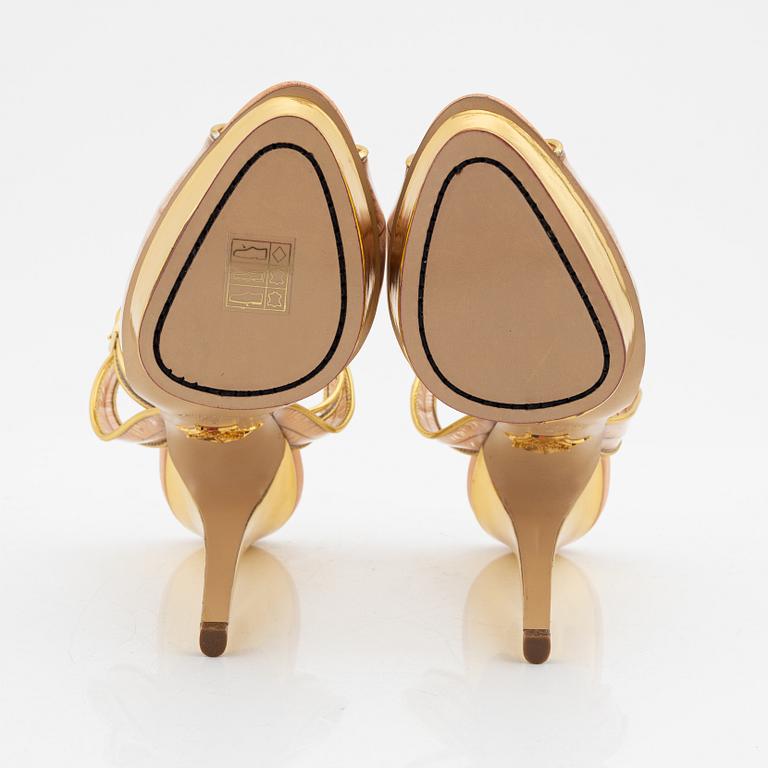 Charlotte Olympia, a pair of gold tone platform shoes, italian size 37.