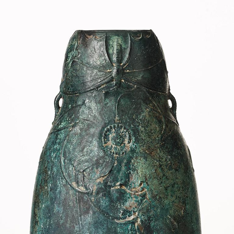 Hugo Elmqvist, an Art Nouveau green patinated bronze vase, Stockholm early 1900's.