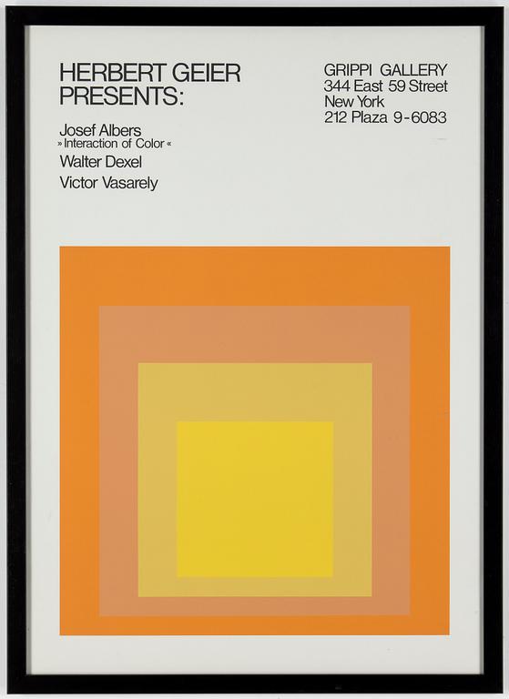 UTSTÄLLNINGSAFFISCH, "Josef Albers, Walter Dexel, Victor Vasarely", Grippi Gallery, New York.