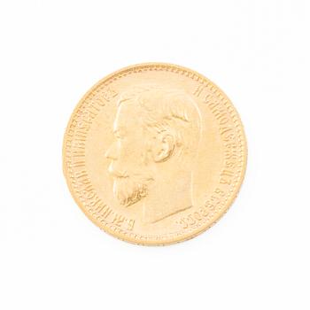 Guldmynt, Nikolaij II, Ryssland, 5 Rubel, 1900.