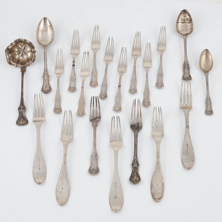 Cutlery, silver, various models, including with mark of Gustaf Israel Lyberg, Eksjö 1831 (20 pcs).