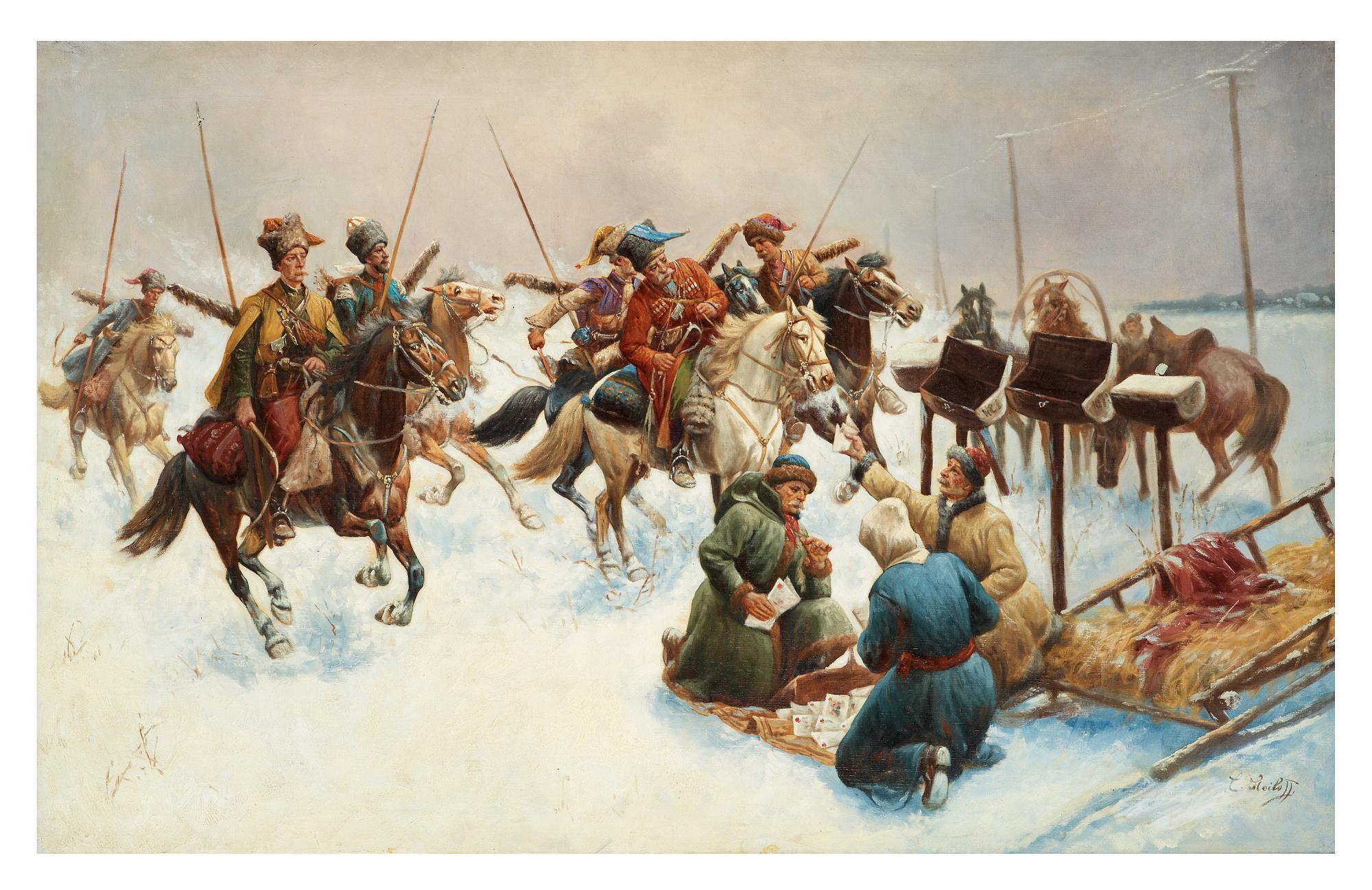 Adolf Baumgartner (Constantin Stoiloff), Cossacks in a vinter lanscape.
