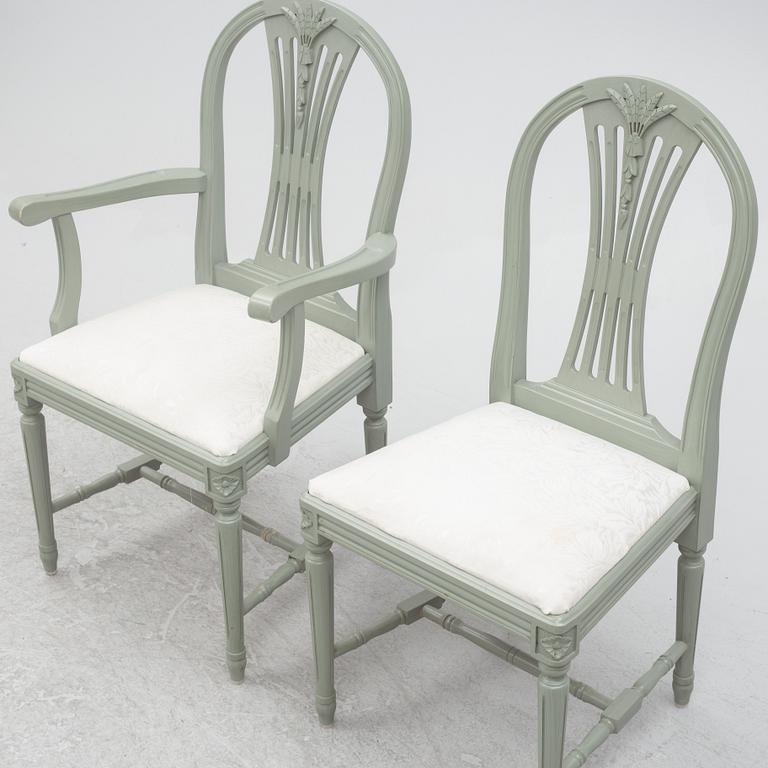 Dining table, with 2 armchairs and 6 chairs, Gustavian style, late 20th century.
