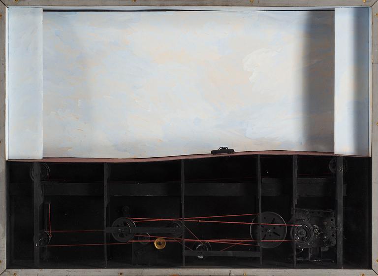 STEN EKLUND, Rörelseobjekt, trä, olja och motor. Utförd 1967.