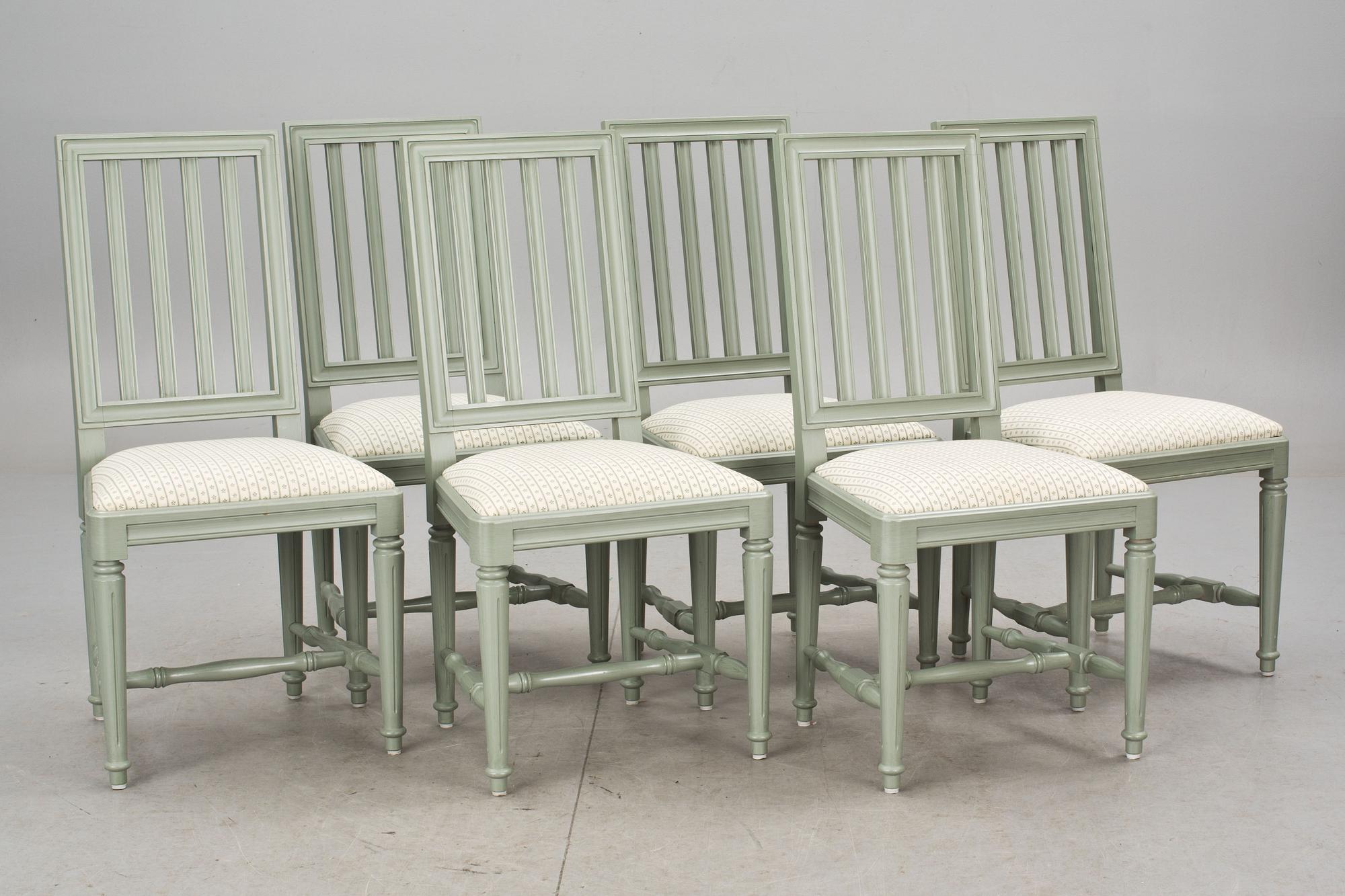 MATBORD och STOLAR, 6 st, gustaviansk stil, 1900-talets slut.