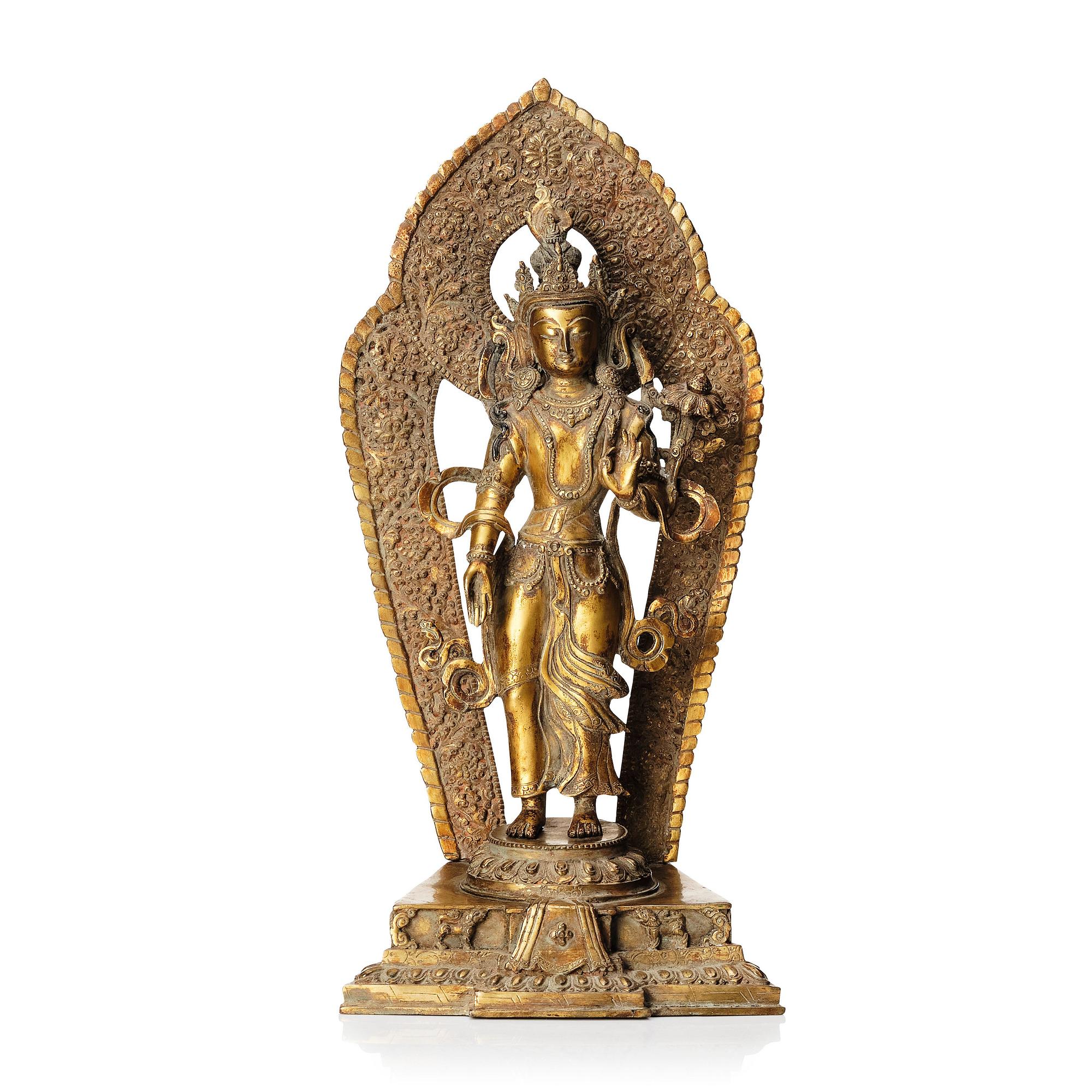 Boddhisatva, Avalokiteshvara, förgylld kopparlegering, Nepal, 1900-tal.