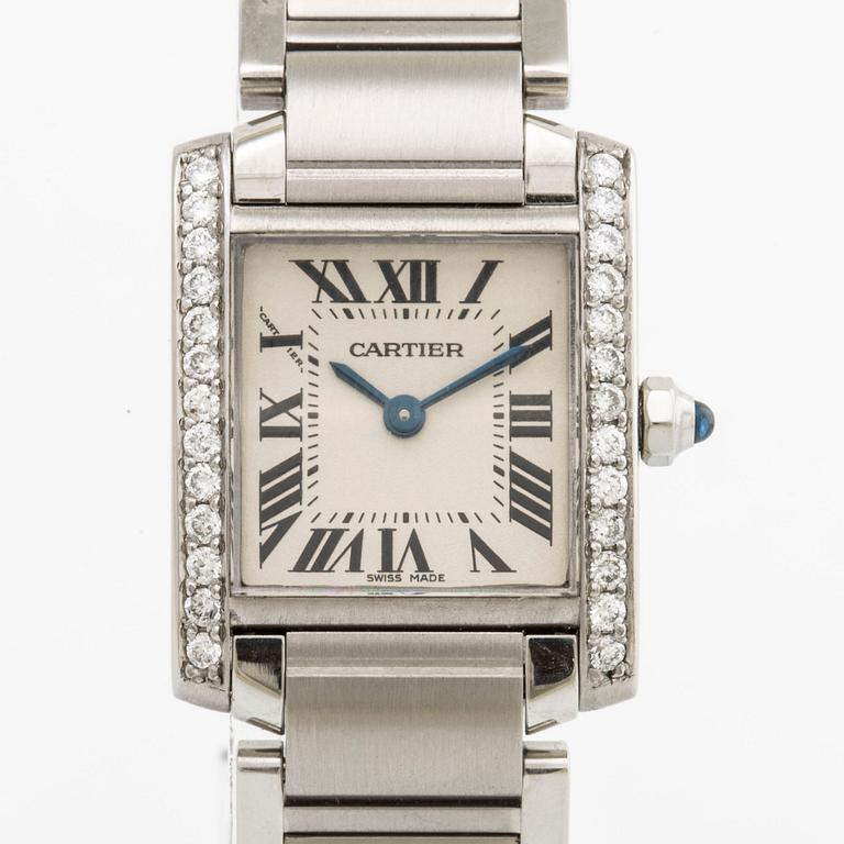 CARTIER TANK FRANCAISE steel and brilliant-cut diamonds approx 0,50 ct, Cartier case.