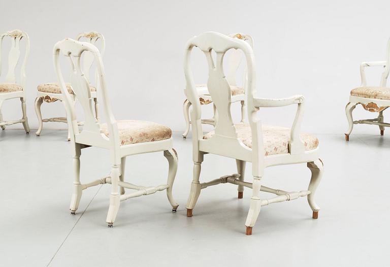 STOLAR, 4 st samt KARMSTOLAR, ett par, rokokostil, 1900-talets mitt.