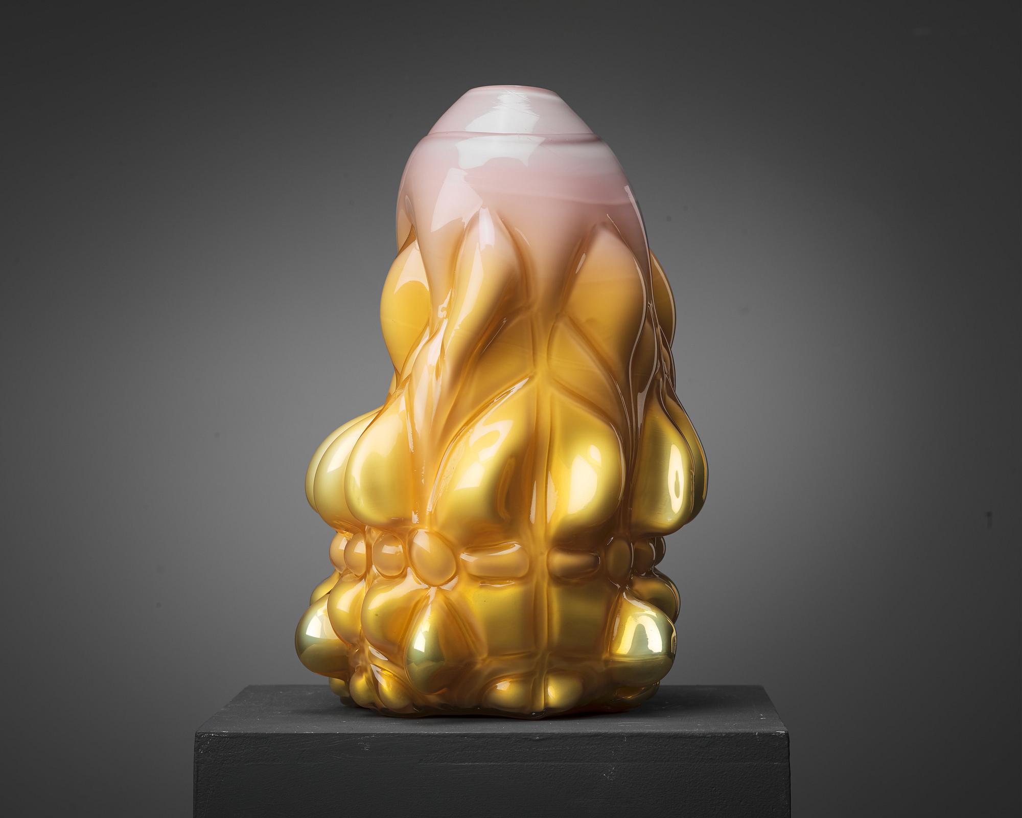 Hanna Hansdotter, a "Stuck print" glass sculpture, The Glass Factory, Boda Glassworks, Sweden 2019.