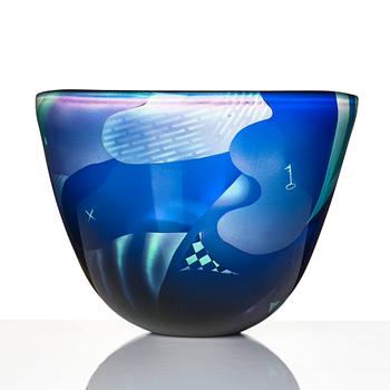 Bertil Vallien, a unique blasted glass bowl, Kosta Boda, Sweden.