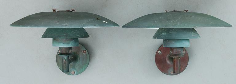 A pair of Poul Henningsen copper 'PH' wall lamps, Louis Poulsen, Denmark.