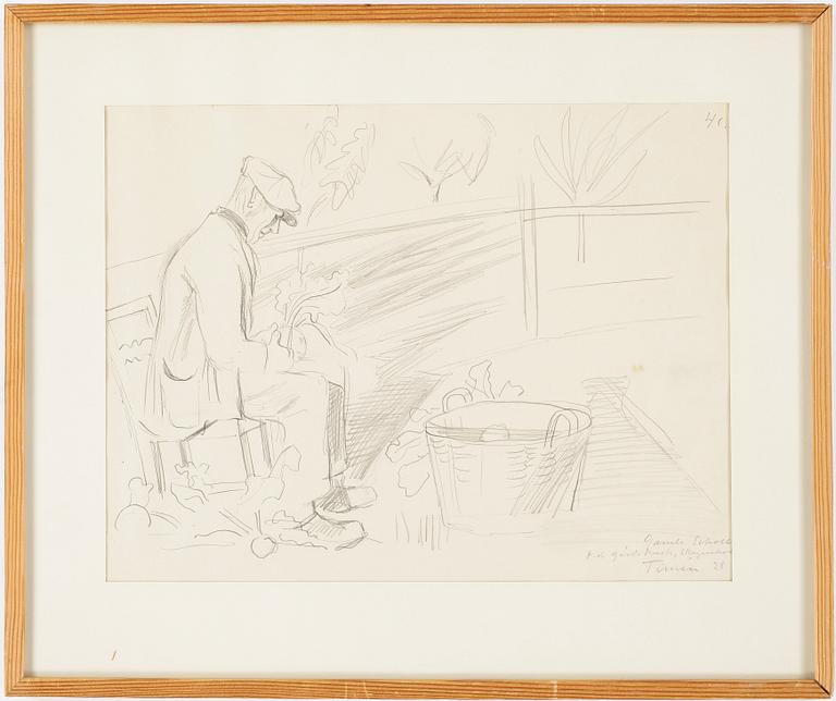 FRANS TIMÉN, teckning, signerad.