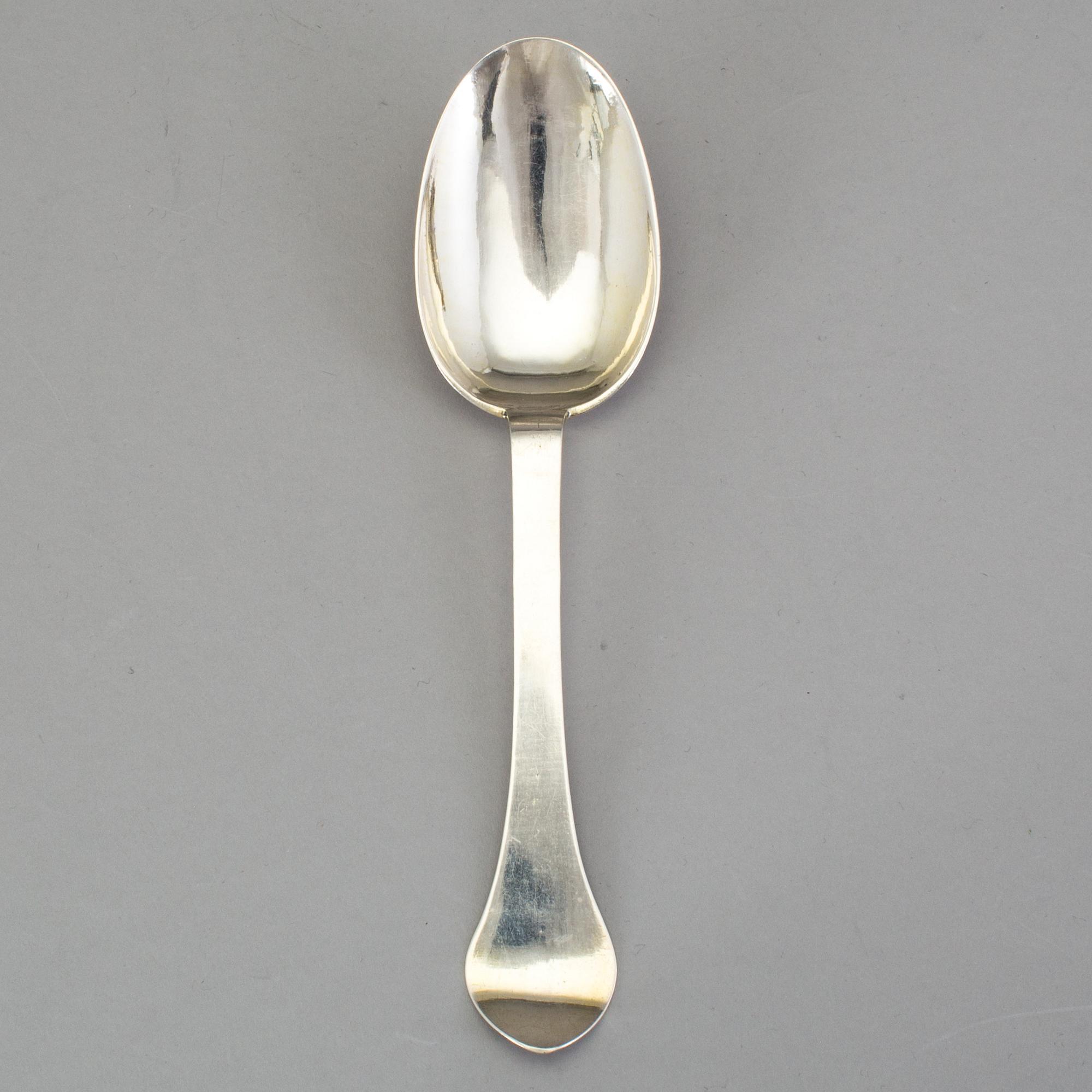 A SWEDISH SILVER SPOON, mark of Petter Lund, Nyköping 1709. Weight c. 49 g.