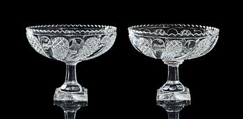 1218. SKÅLAR på FOT, två stycken, glas. Ryssland, 1800-talets andra hälft.