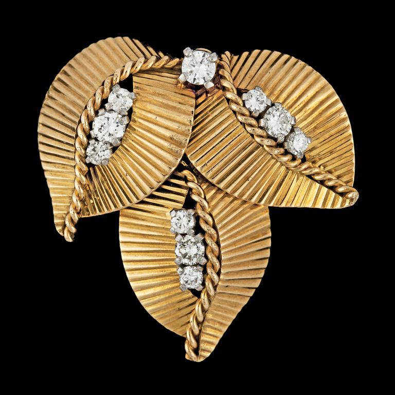 A Cartier brilliant cut diamond brooch, tot. app. 0.80 cts. 1950's.