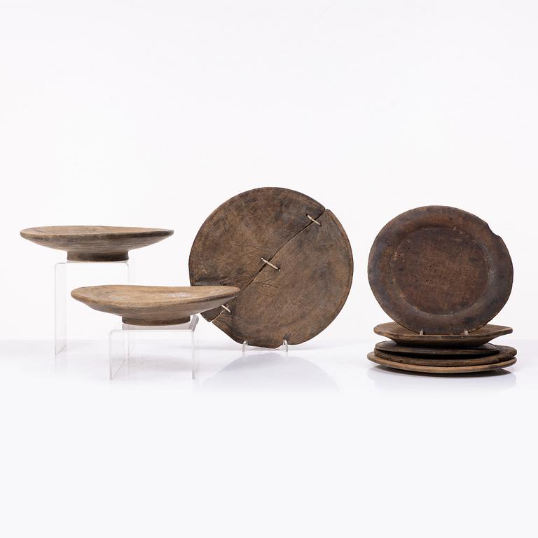 Eight folk art plates and dishes, 19th century.