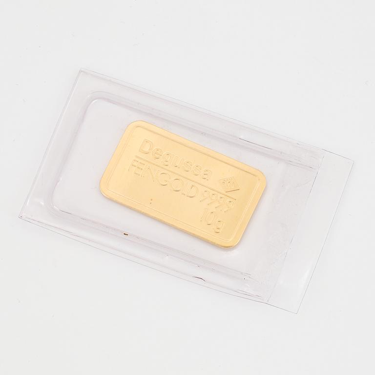 Gold bullion 10 g fine gold.