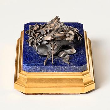 An ormolu, lapis-lazuli and silver paperweight by Fannière Frères (Paris 1839-1900).