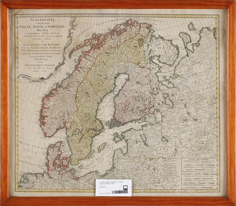 KARTA, Scandinavia, Augusto Gottlob Böehmio,  1776.