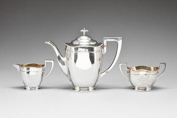 KAFFESERVIS, silver, 3 delar, A W Andersson. Helsingborg, 1918. Vikt ca 876g.