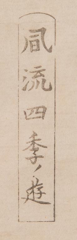 Färgträsnitt, 3 st, signerade Katsugawa Shunsho samt Kikugawa Eizan, efter,  sent 1800/tidigt 1900-tal, Japan.