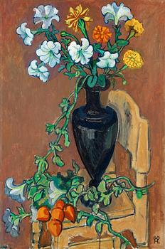82. Hilding Linnqvist, Flowers in a vase on a chair.