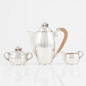 A three piece sterling silver coffee set, nordisk Silverkonst, Helsingborg, Sweden, 1948.