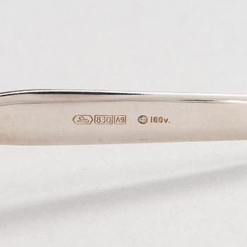 TAPIO WIRKKALA, A 'Marski' silver cake server with six coffee spoons in original box. Kultakeskus, Hämeenlinna 2002.