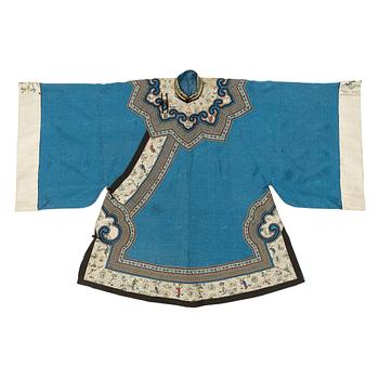 1202. A Han Chinese woman's heather blue informal three quater length coat, 'Ao', Qing dynasty, 19th century.