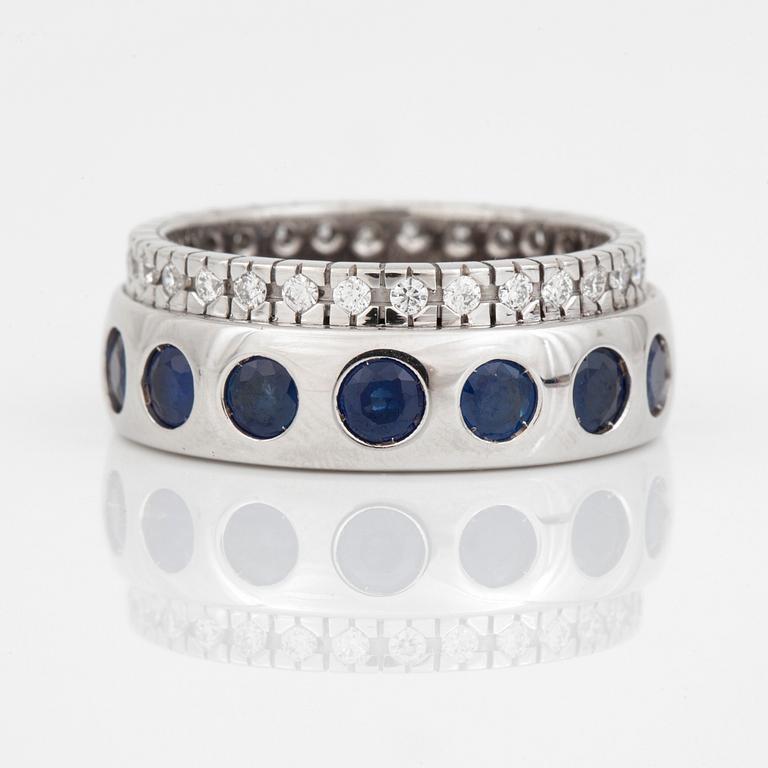 RING, 14K vitguld med safirer totalt ca 3.32 ct och diamanter totalt ca 0.48 ct. Vikt 11,2 gram.