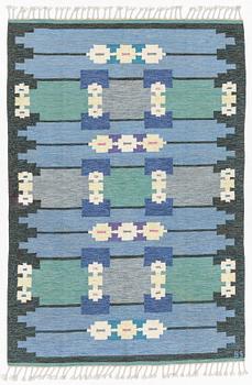 Rug, flat weave, Sweden, approx. 233 x 158 cm, signed GS.