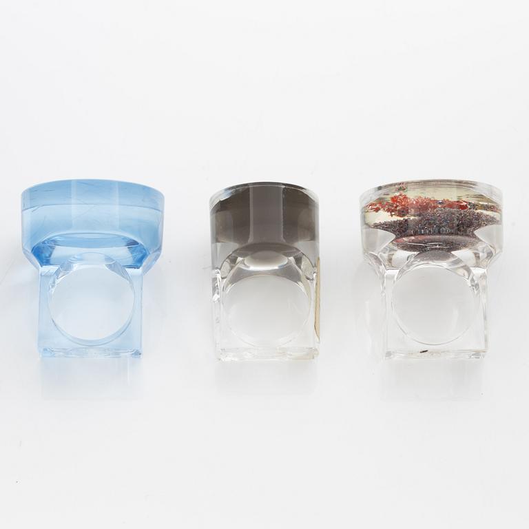 Siv Lagerström, three acrylic rings, 1970s.